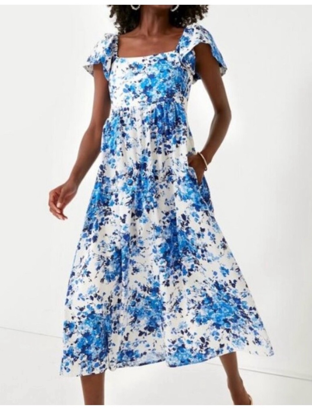 Tuckernuck | Bluebell Meadows Cecily Midi Dress White & Blue | Size Small